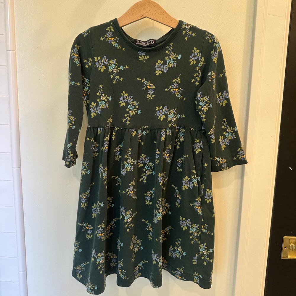 Lands' End Green Floral Kids Dress